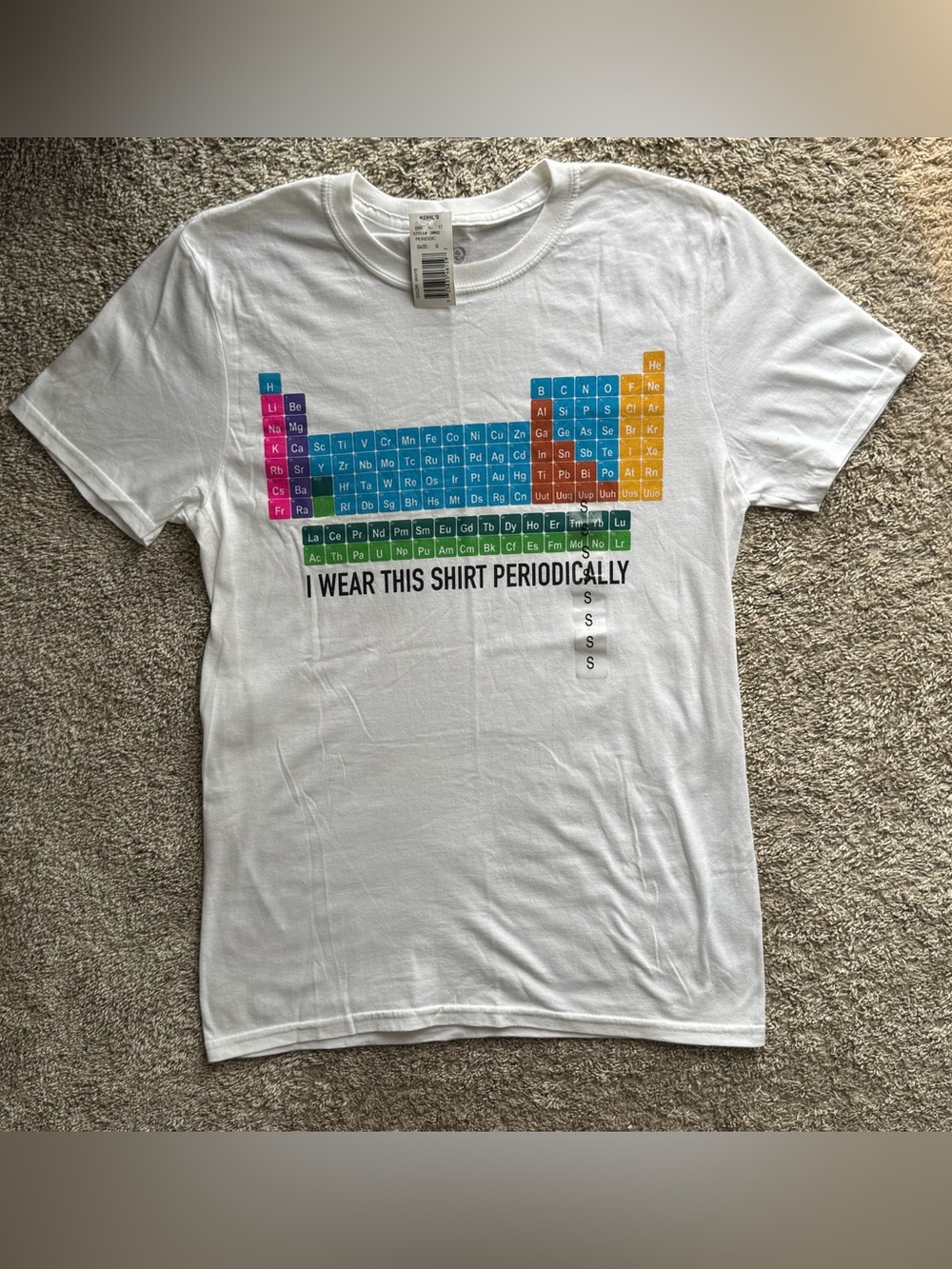 Tee Luv Periodic Table “I Wear This Shirt Periodically” Graphic Tee Small NWT
